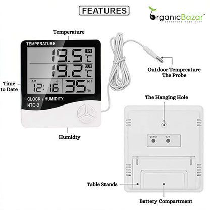 HTC-2 Digital Temperature Humidity Meter Clock With Sensor Cable