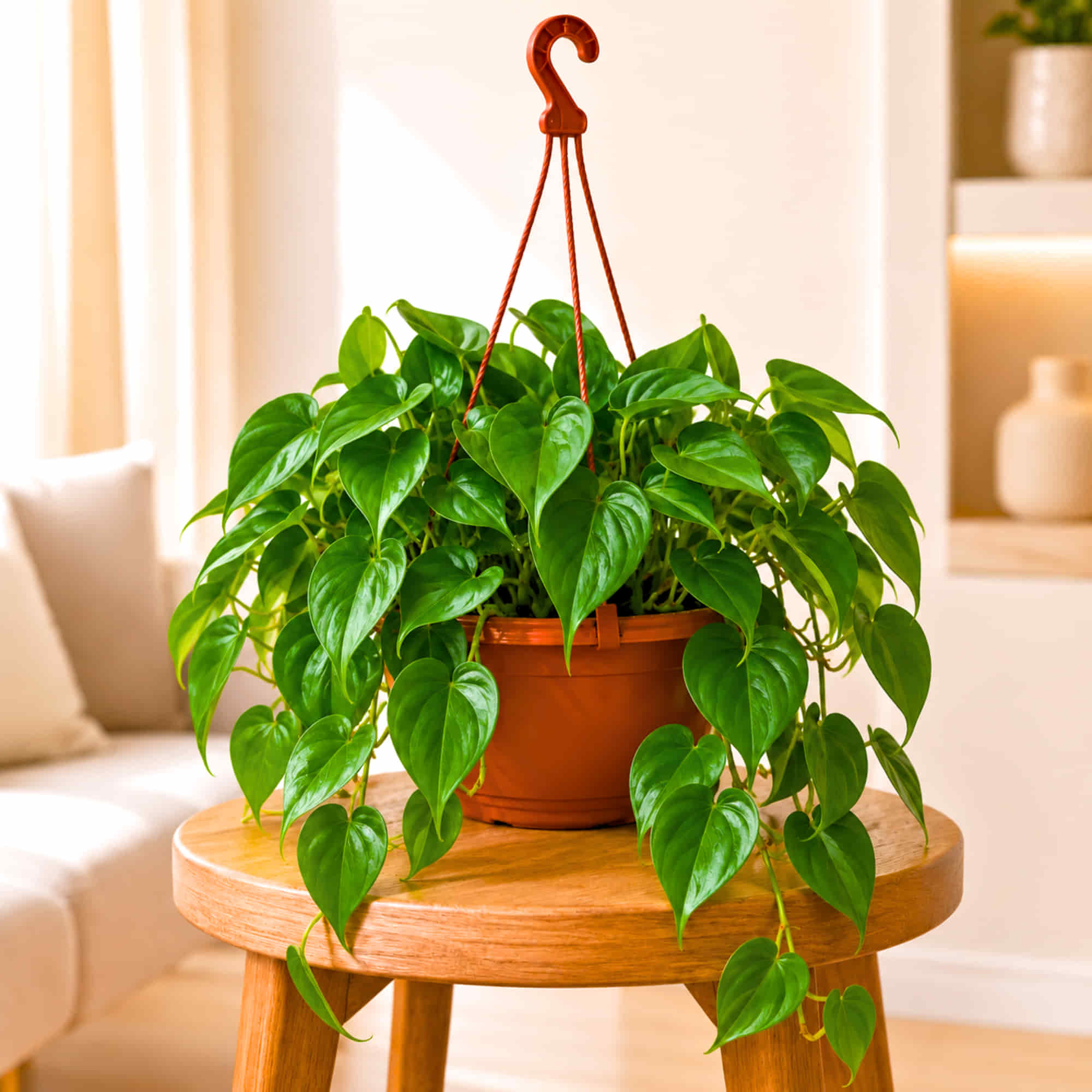 Philodendron Green Live Plant with Hanging Basket