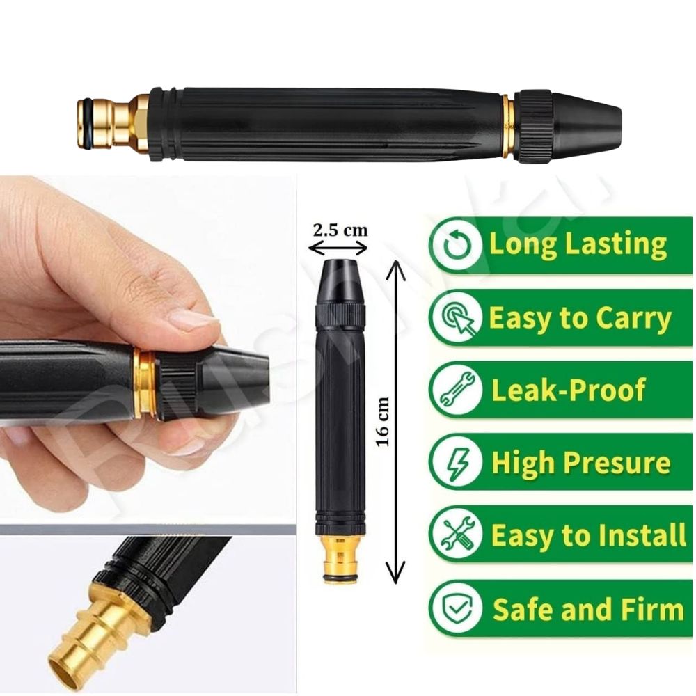 High-Pressure Water Spray Gun for garden, Car & Bike Wash – Adjustable Brass Jet Nozzle for 1/2" Hose Pipe