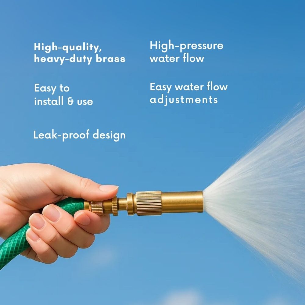 Brass Water Spray Nozzle for 1/2" Hose Pipe – Adjustable Pressure Booster Gun for Car Wash, Gardening & Cleaning
