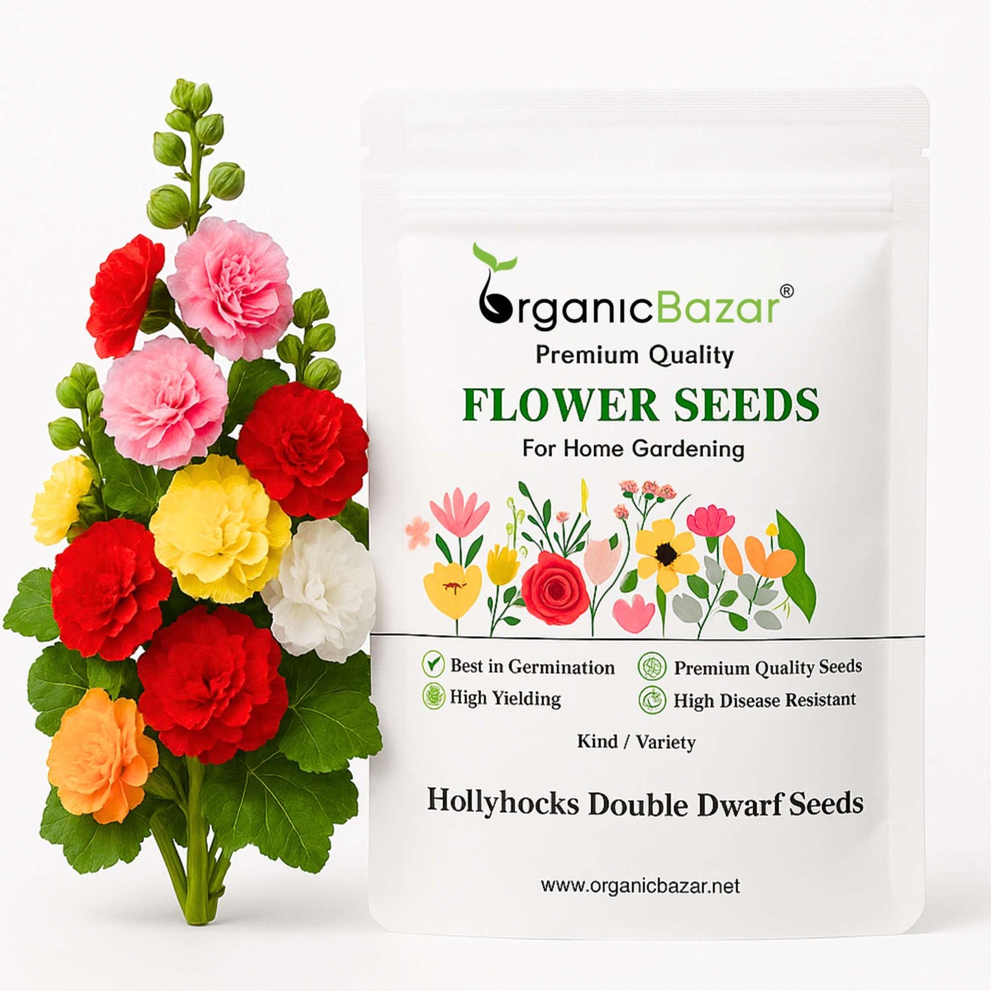 Hollyhocks Double Dwarf Mix Seeds - 50 Seeds (Gulkhera/गुलखैरा के बीज)