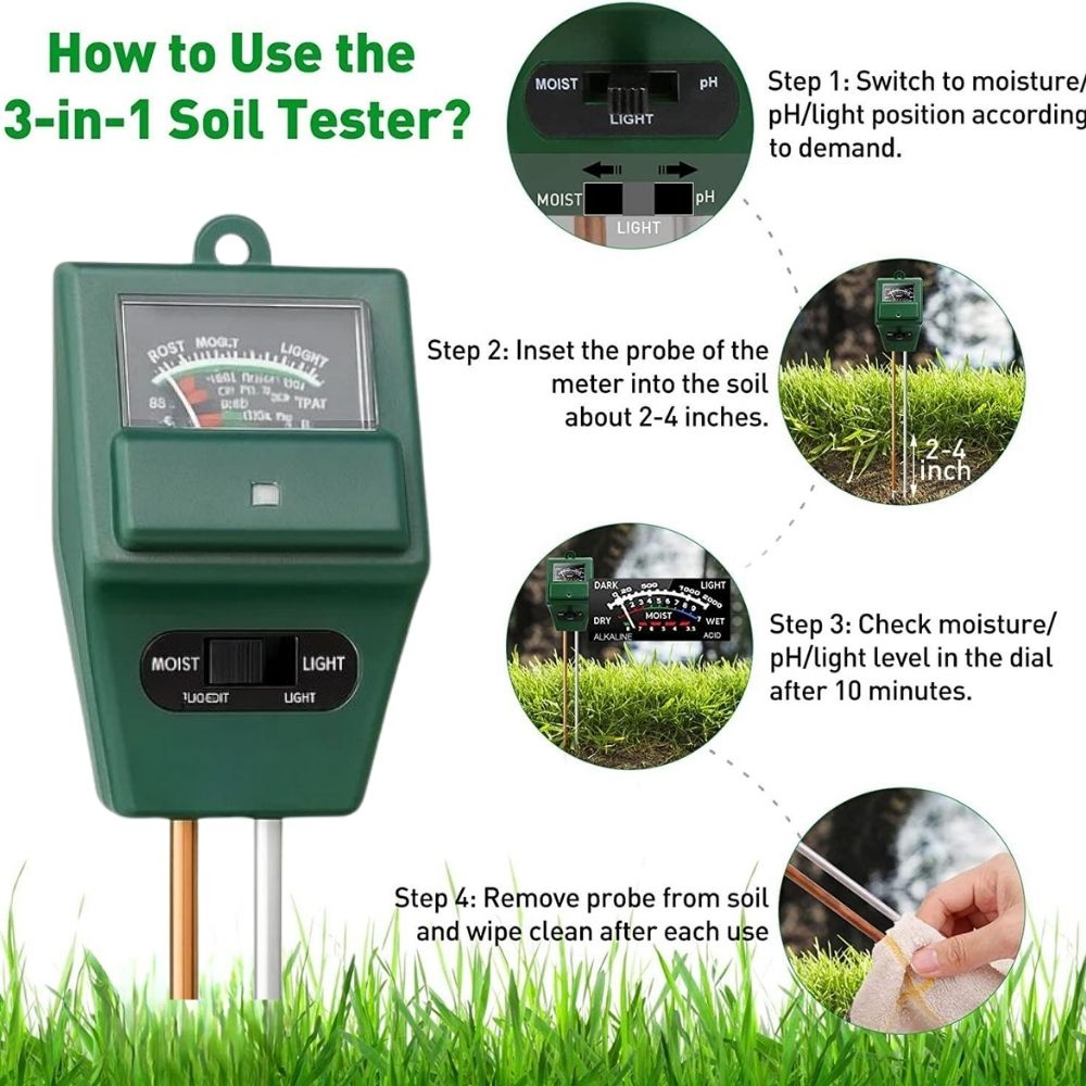 3-in-1 pH Meter for Soil Testing – With Moisture & Light Sensor Ideal for Home Gardening