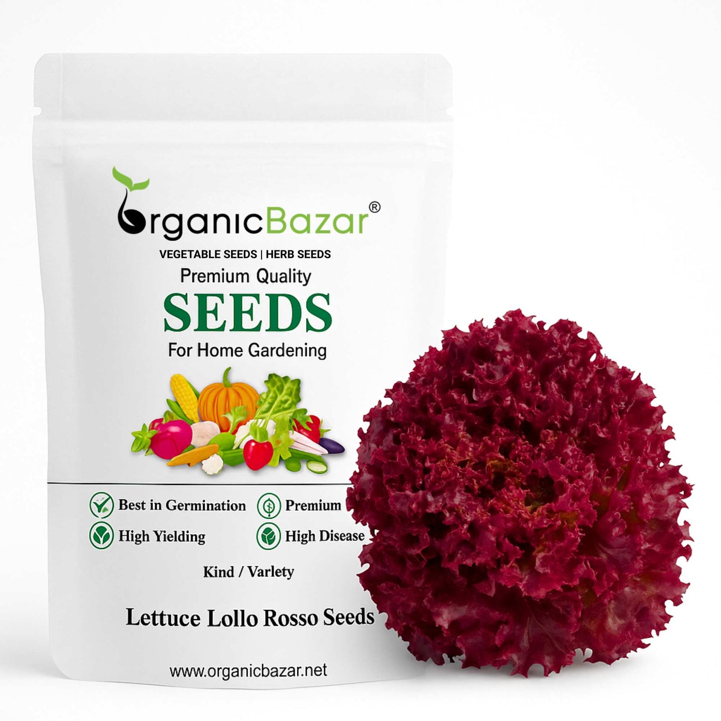 Lettuce Lollo Rosso Seeds (300 Seeds) Easy To Grow, High Germination, Leafy Vegetable Seeds for Balcony, Terrace Garden