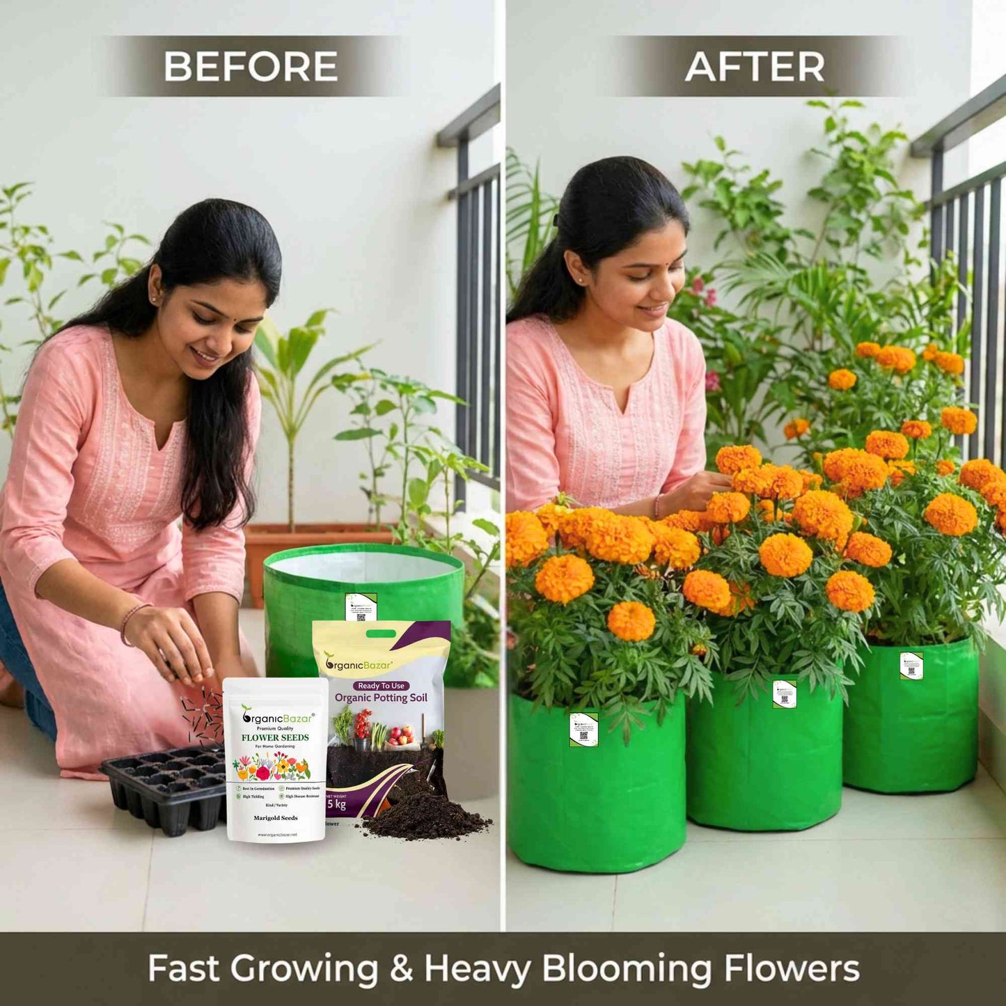 Marigold Orange Flower Seeds - 100 Seeds (Genda/ गेंदा के बीज) High Germination/ Easy To grow/ Perfect for pots, balconies, or Terrace gardens