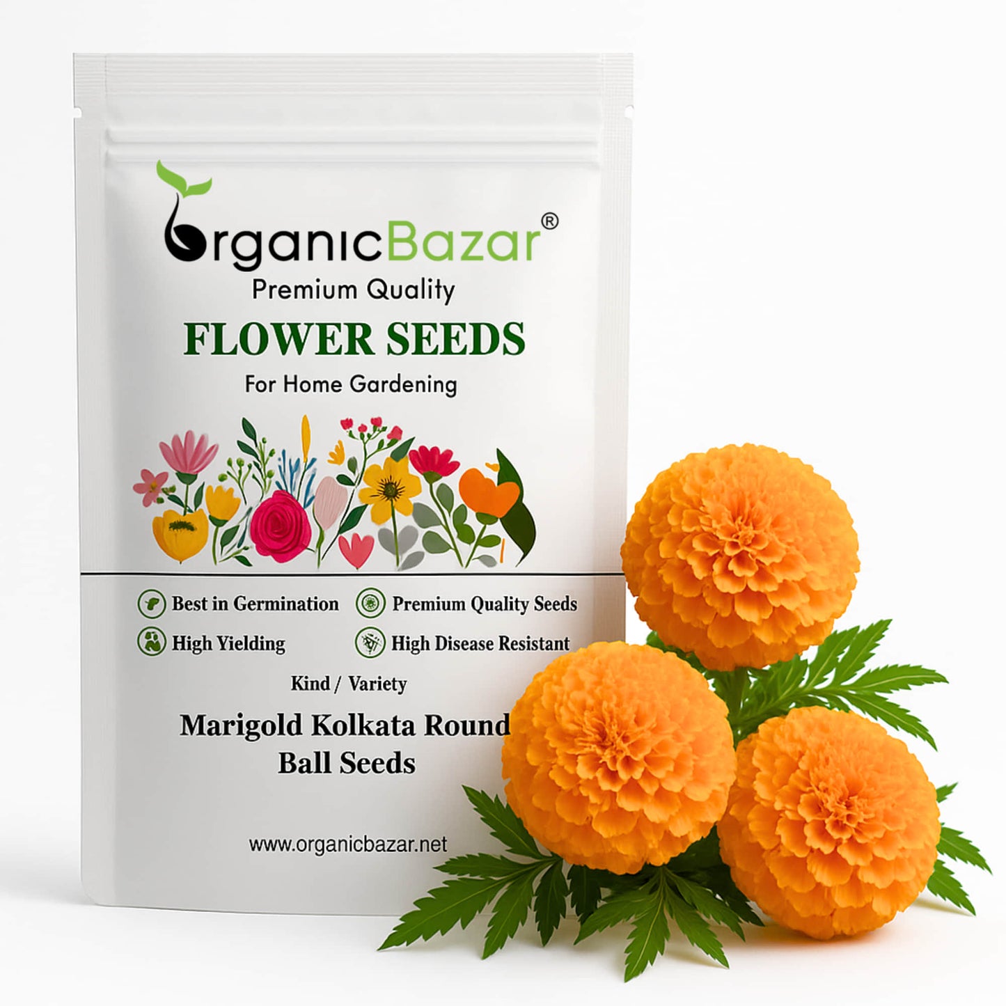 Marigold (Genda) Kolkata Round Ball Seeds - 50 Seeds (गेंदा के बीज) High Germination/ Easy To grow/ Perfect for pots, balconies, or Terrace gardens