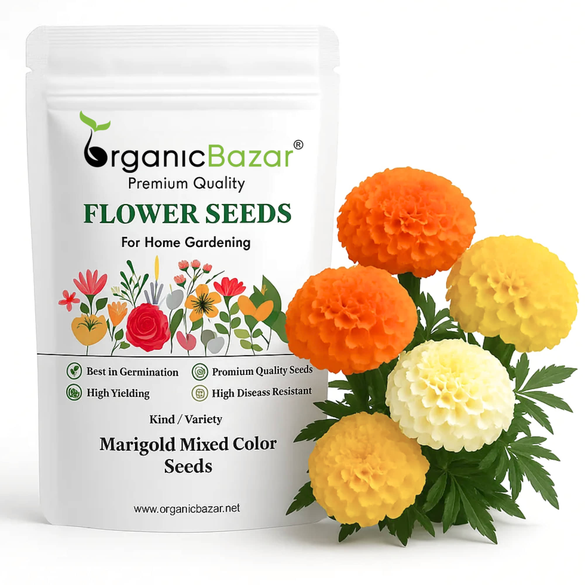 Marigold Mixed Color Seeds - 100 Seeds (Genda/ गेंदा के बीज) High Germination/ Easy To grow/ Perfect for pots, balconies, or Terrace gardens