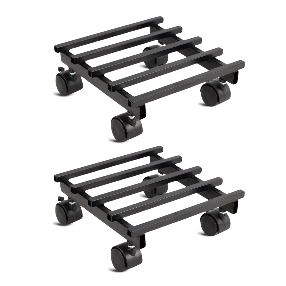 OrganicBazar Heavy Duty Plant Stand with Wheels | Plant Caddy with Wheel | Wheel Pot Trolley for Balcony, Indoor & Outdoor Garden | Rust-Proof Metal Gamla Stand (Black, Pack of 2)