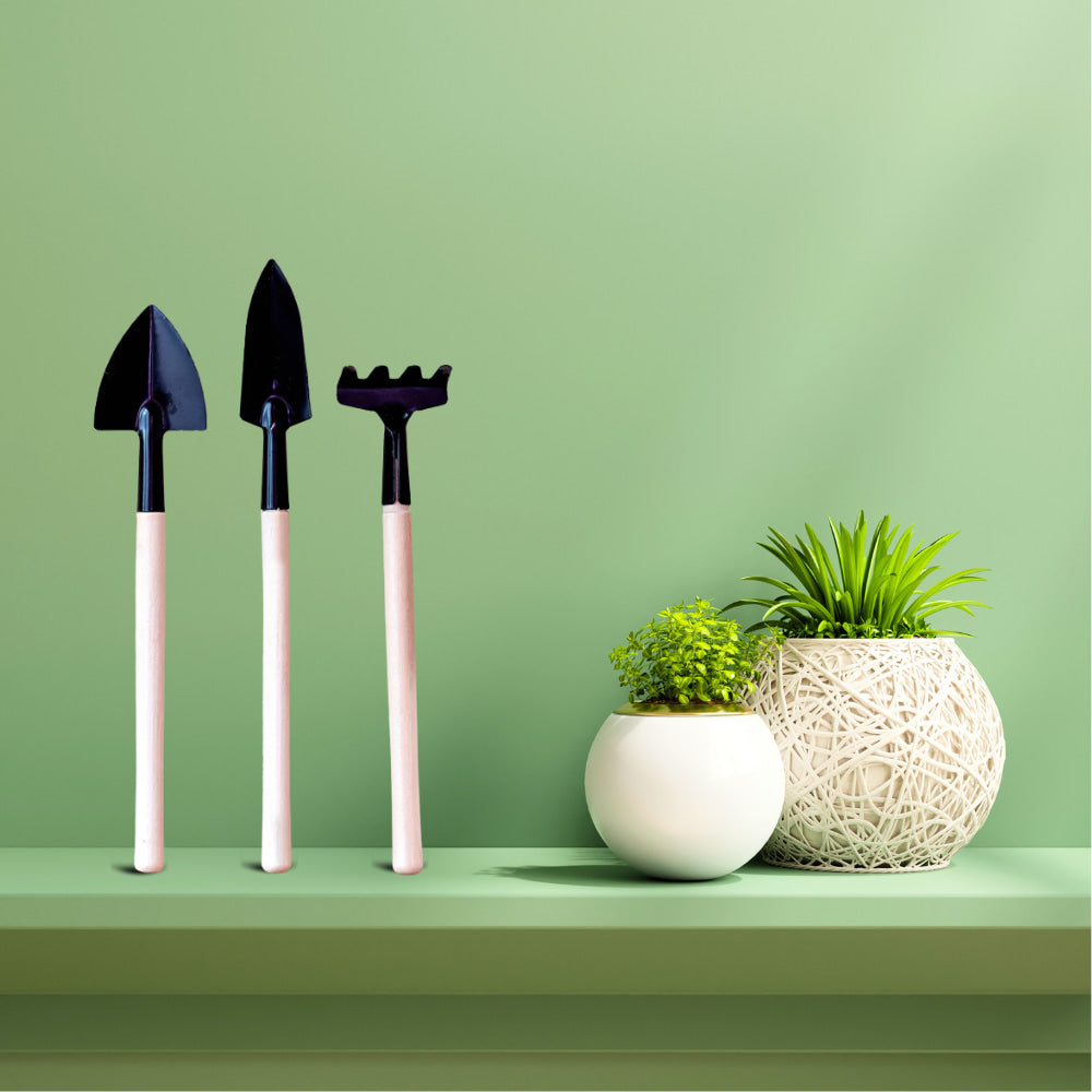 Toy Gardening Tools Kit with Wooden Handle, 3-Piece Mini Garden Tool Set for Kids & Beginners