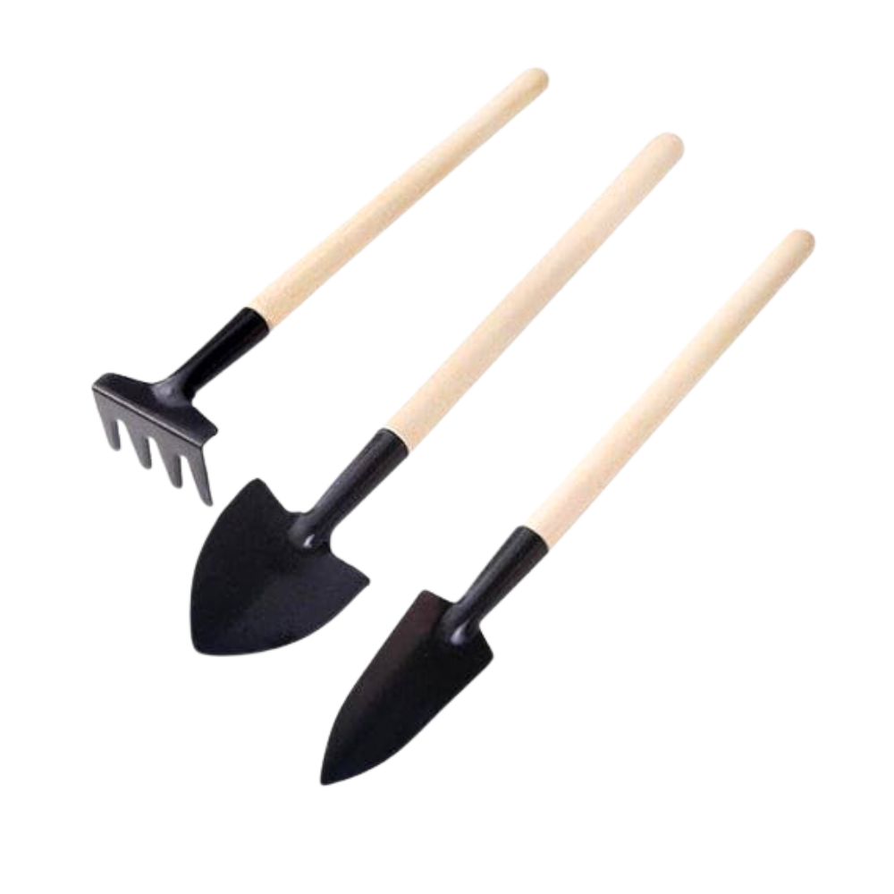 Toy Gardening Tools Kit with Wooden Handle, 3-Piece Mini Garden Tool Set for Kids & Beginners