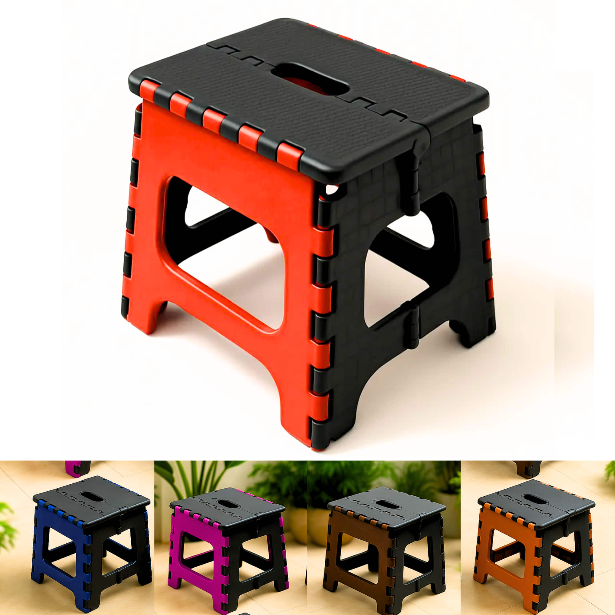 Non-Slip Folding Stool (Multi-color) | Compact & Portable | Multipurpose for Kitchen, Bathroom, Garden, and Outdoor Use (Random Color, Pack of 1)