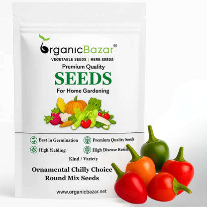 Ornamental Chilly Choice Round Mix Seeds -  (50 Seeds) High Yield | High Germination | Best for Home Gardens (मिर्च के बीज)