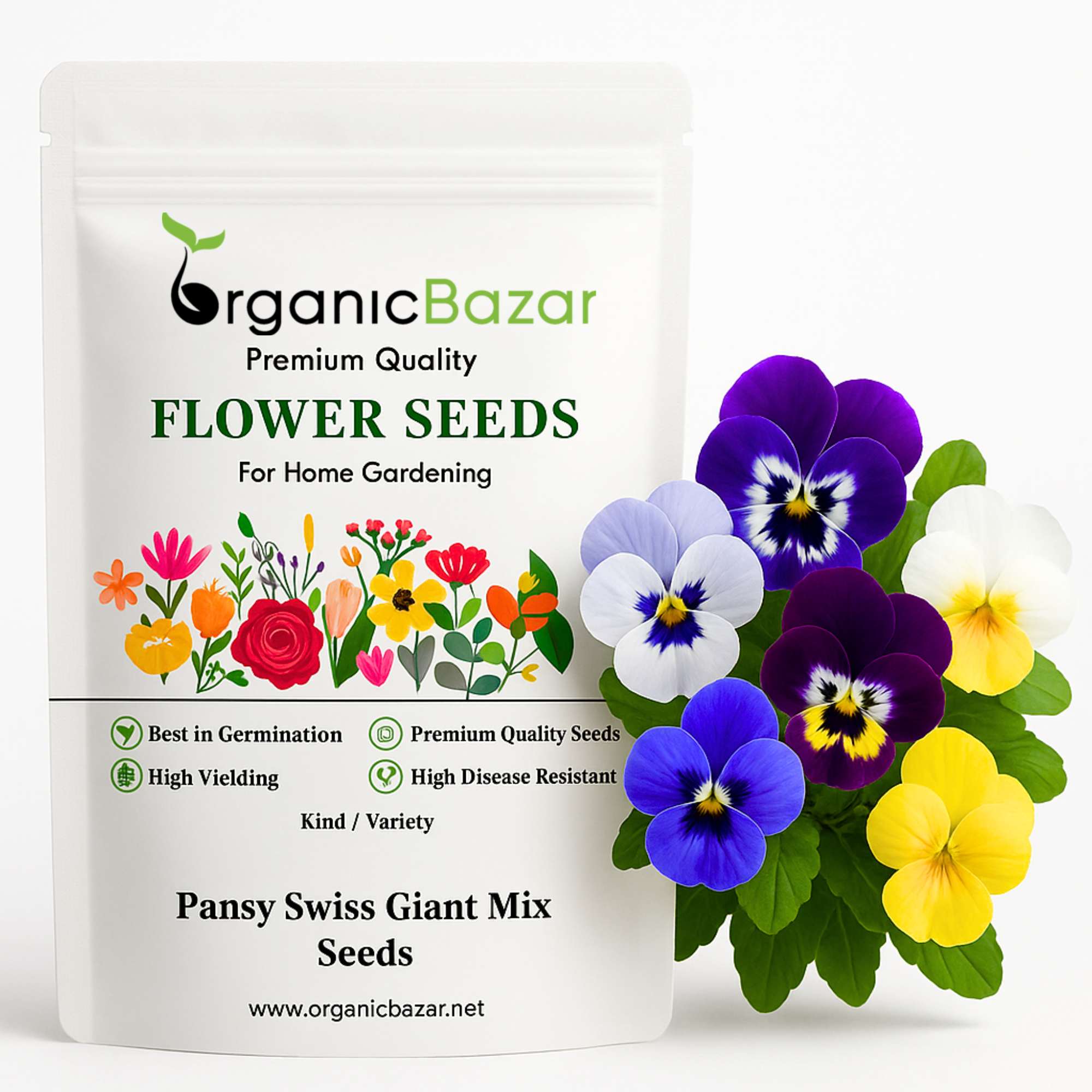 Pansy Swiss Giant Mix Seeds (150 Seeds) Easy To Grow, High Germination, Perfect for pots, balconies, or Terrace gardens