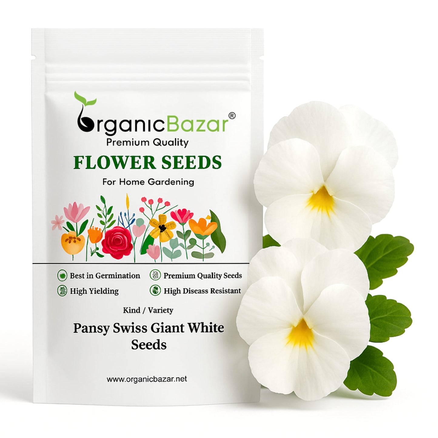 Pansy Swiss Giant White Seeds (150 Seeds) Easy To Grow, High Germination, Perfect for pots, balconies, or Terrace gardens