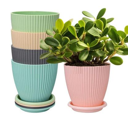 Plastic Flower Pot with Tray (Multicolor, Pack of 5)