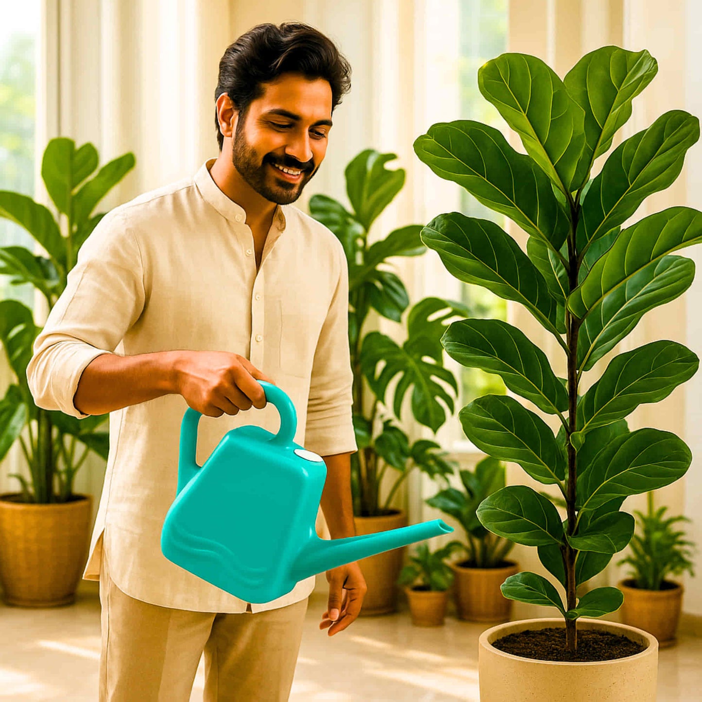 2 Litre Heavy-Duty Plastic Gardening Watering Can with Long Spout (Multi-color) & Ergonomic Handle (Random Color, Pack of 1)