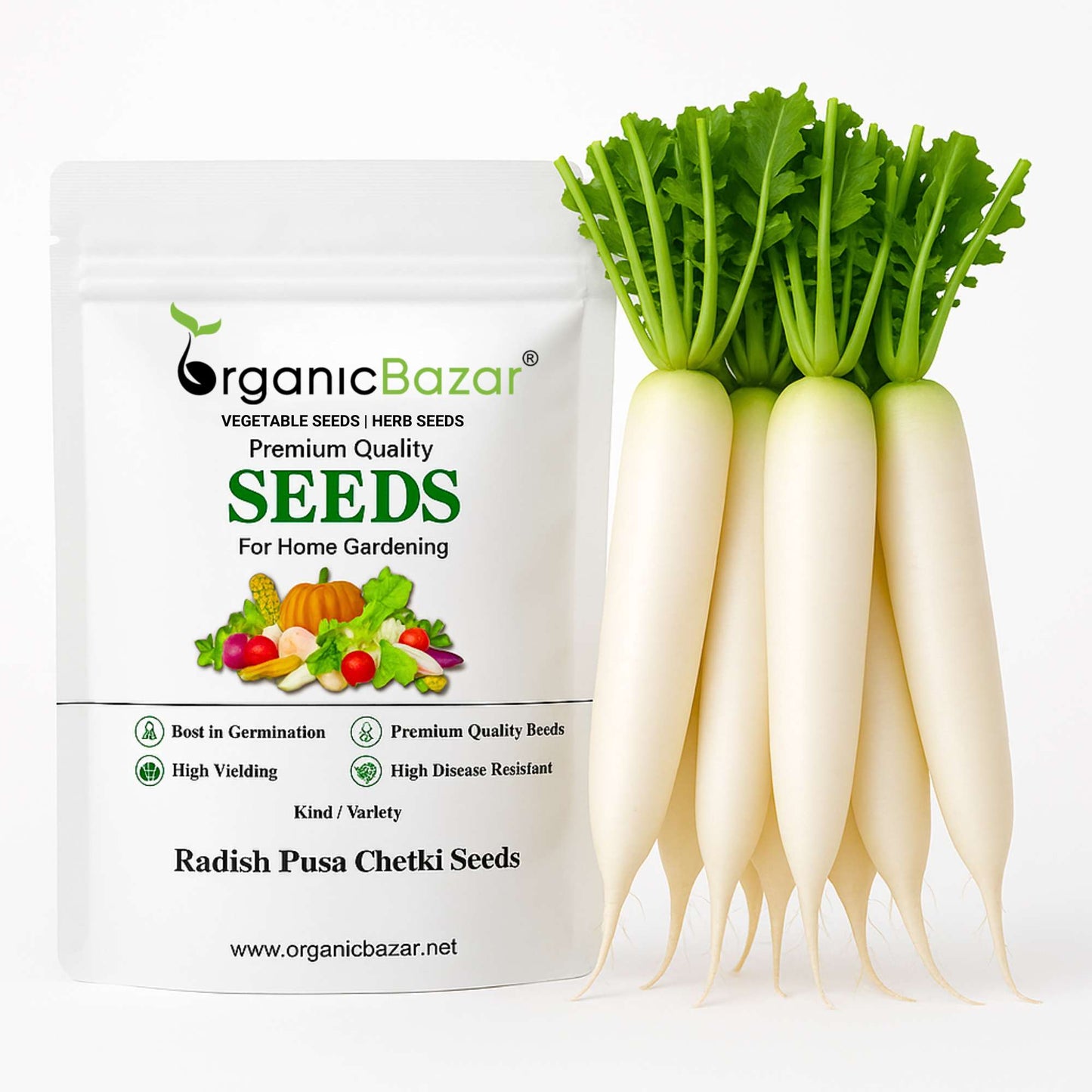 Radish Pusa Chetki Seeds - 250 Seeds (Mooli/मूली के बीज)