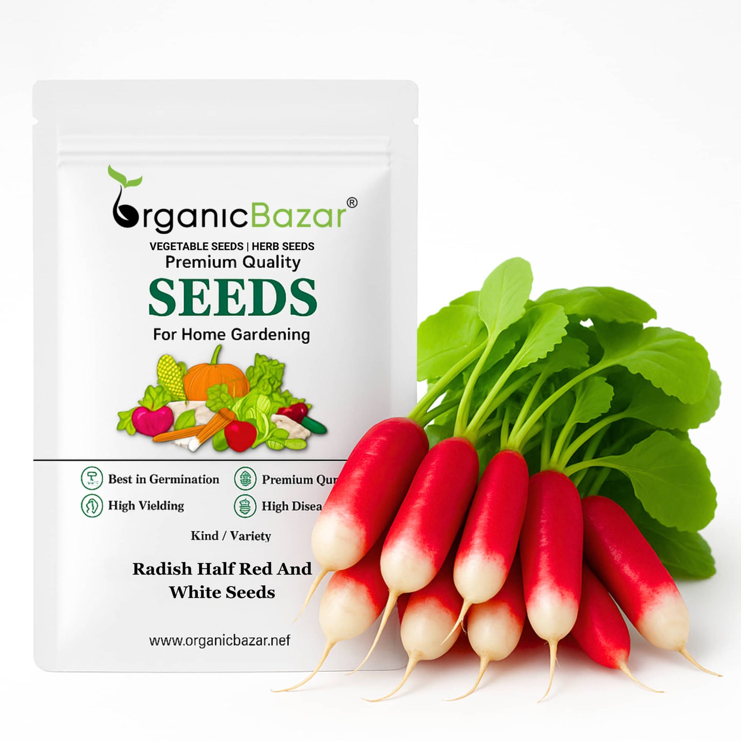 Radish Half Red And White Seeds - 250 Seeds (Mooli/मूली के बीज)