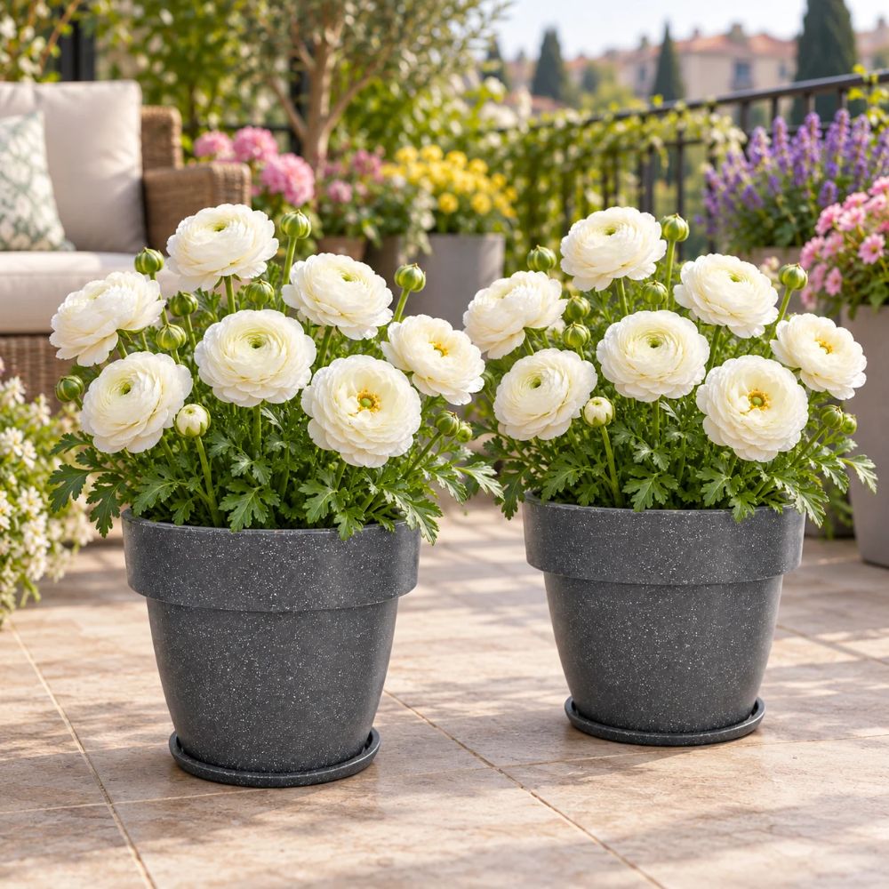 Ranunculus White Flower Bulbs (05 Bulbs)