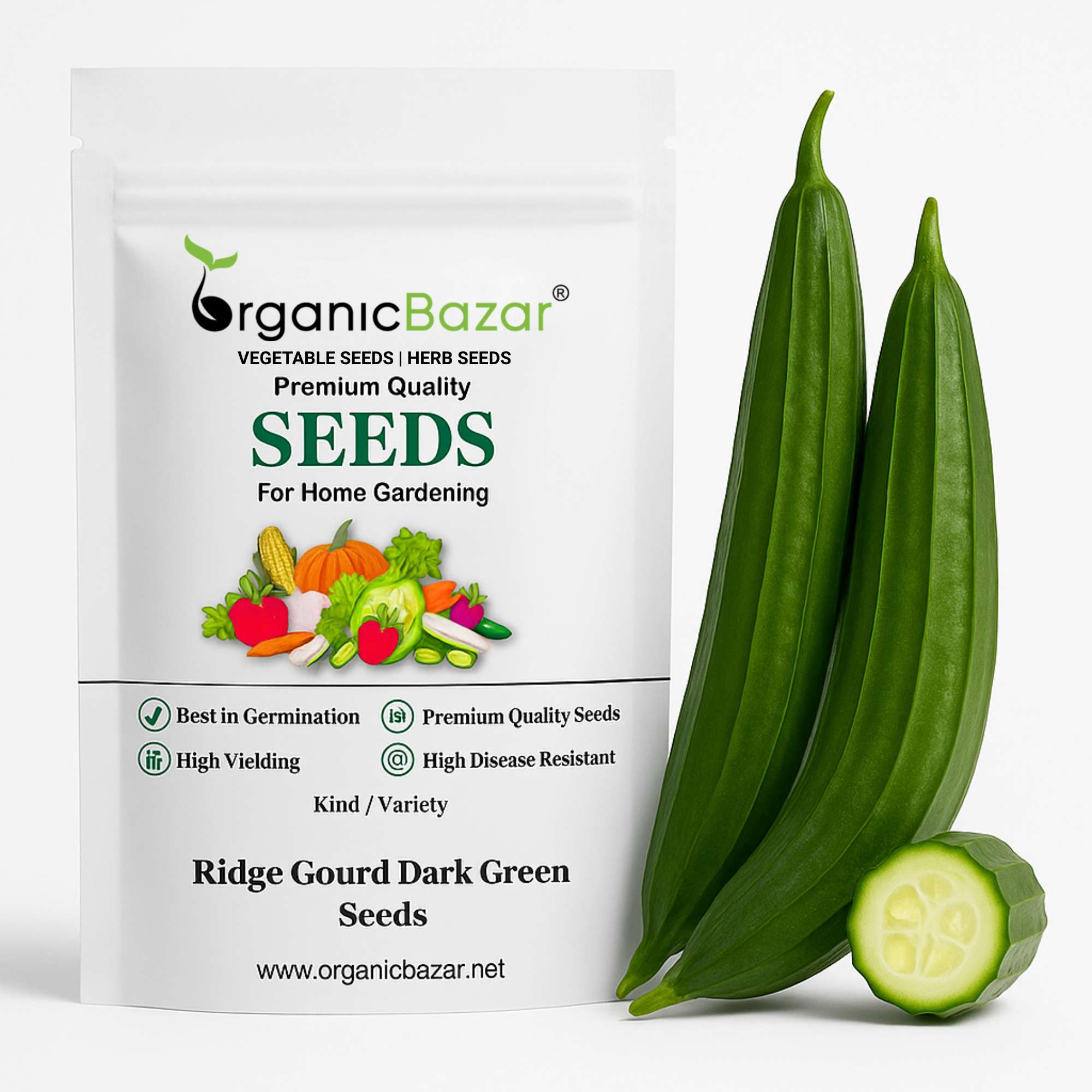 Ridge Gourd Dark Green Seeds - 12 Seeds (Luffa/Turai/तुरई के बीज) Easy To grow, High Germination, High Yield Seeds for Home Gardening