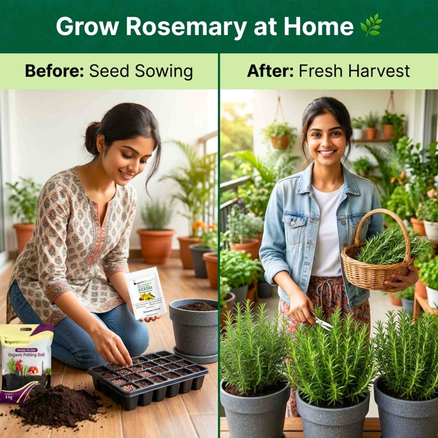 Rosemary Seeds - 100 Seeds (Gulmehndi/गुलमेंहदी के बीज) High-Germination Herb Seeds for Pots, Balcony & Home Garden