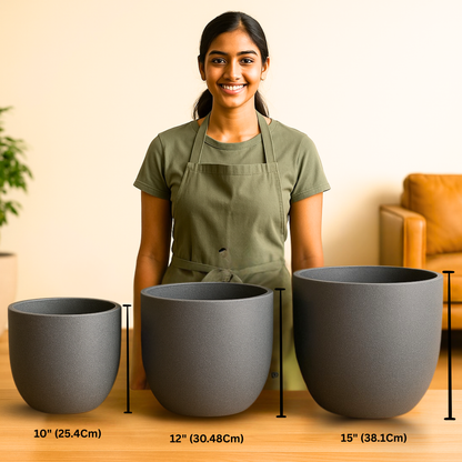 Roto Plastic Pot Decorative Grey Container with 10+ Years Durability | Lightweight, Unbreakable & Weatherproof Plant Pots | Premium Planter Indoor-Outdoor Garden, Balcony, & Living Room (Grey Marble, Pack of 1)