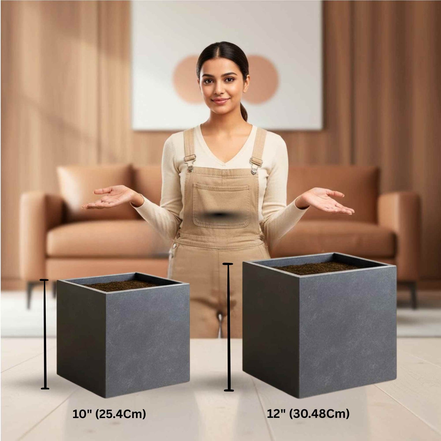 Roto Plastic Pot Decorative Grey Container with 10+ Years Durability | Lightweight, Unbreakable & Weatherproof Plant Pots | Premium Planter Indoor-Outdoor Garden, Balcony, & Living Room (Grey Marble, Pack of 1)