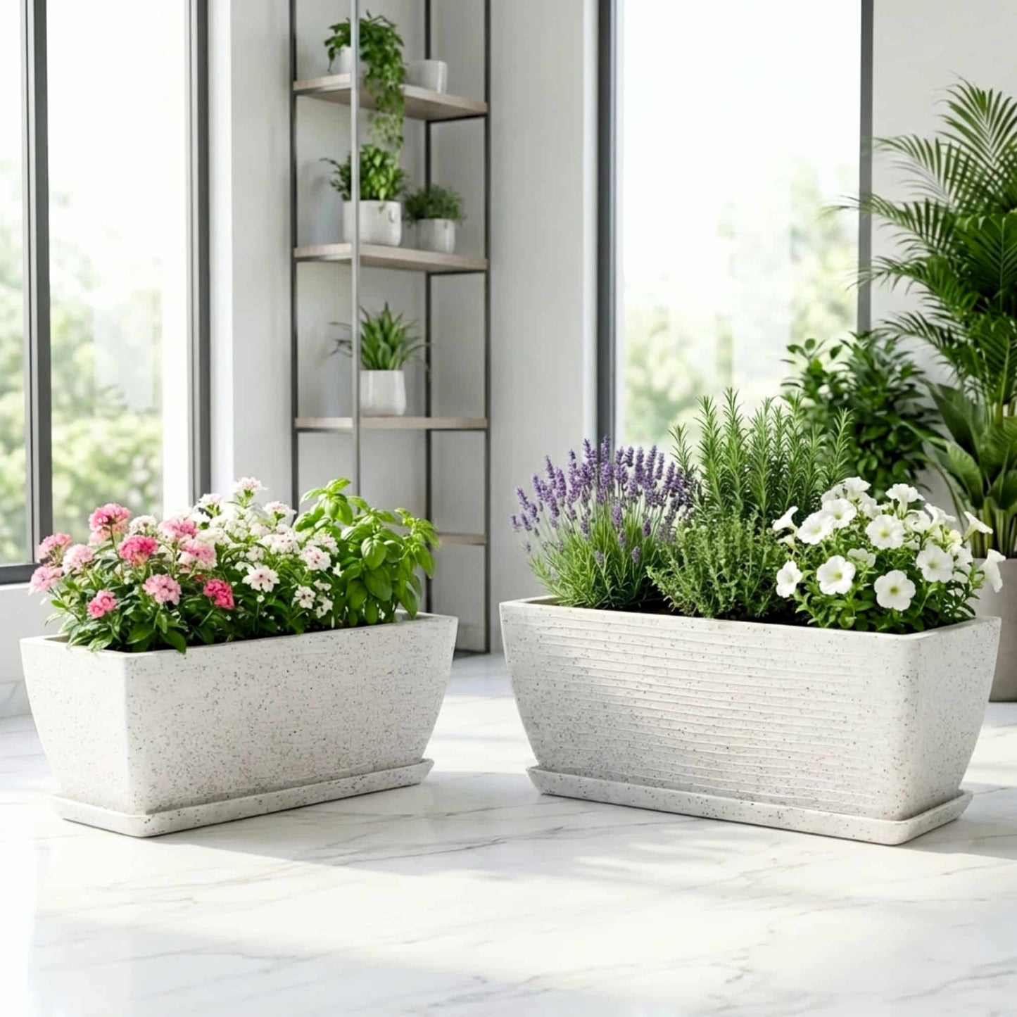 Roto Moulded Recta Planter Pot with Tray – Premium Balcony & Indoor Garden Planter