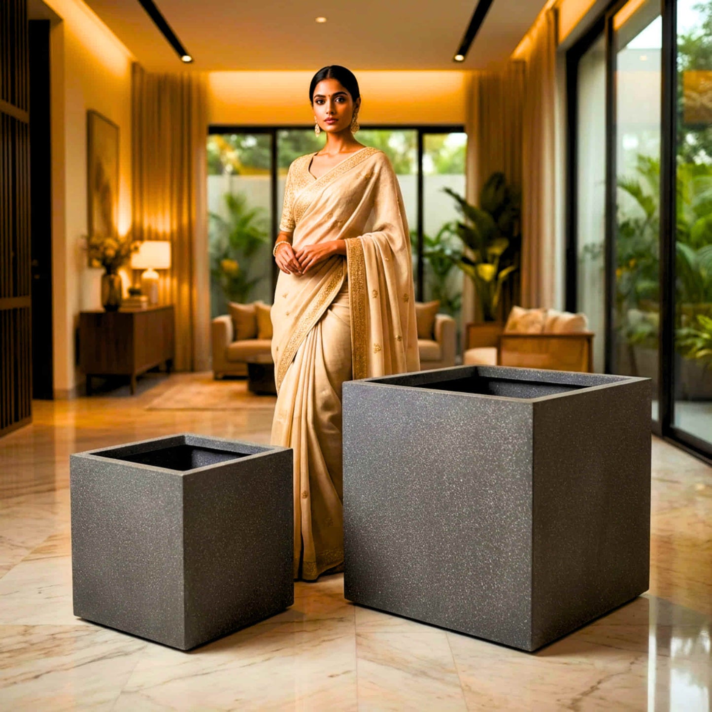 Cubicis Roto Moulded Square Luxury Planter Pot with 10+ Years Durability | Terrazzo Finish Roto Container | Durable, Lightweight & Weatherproof Pot for Garden, Balcony & Living Room