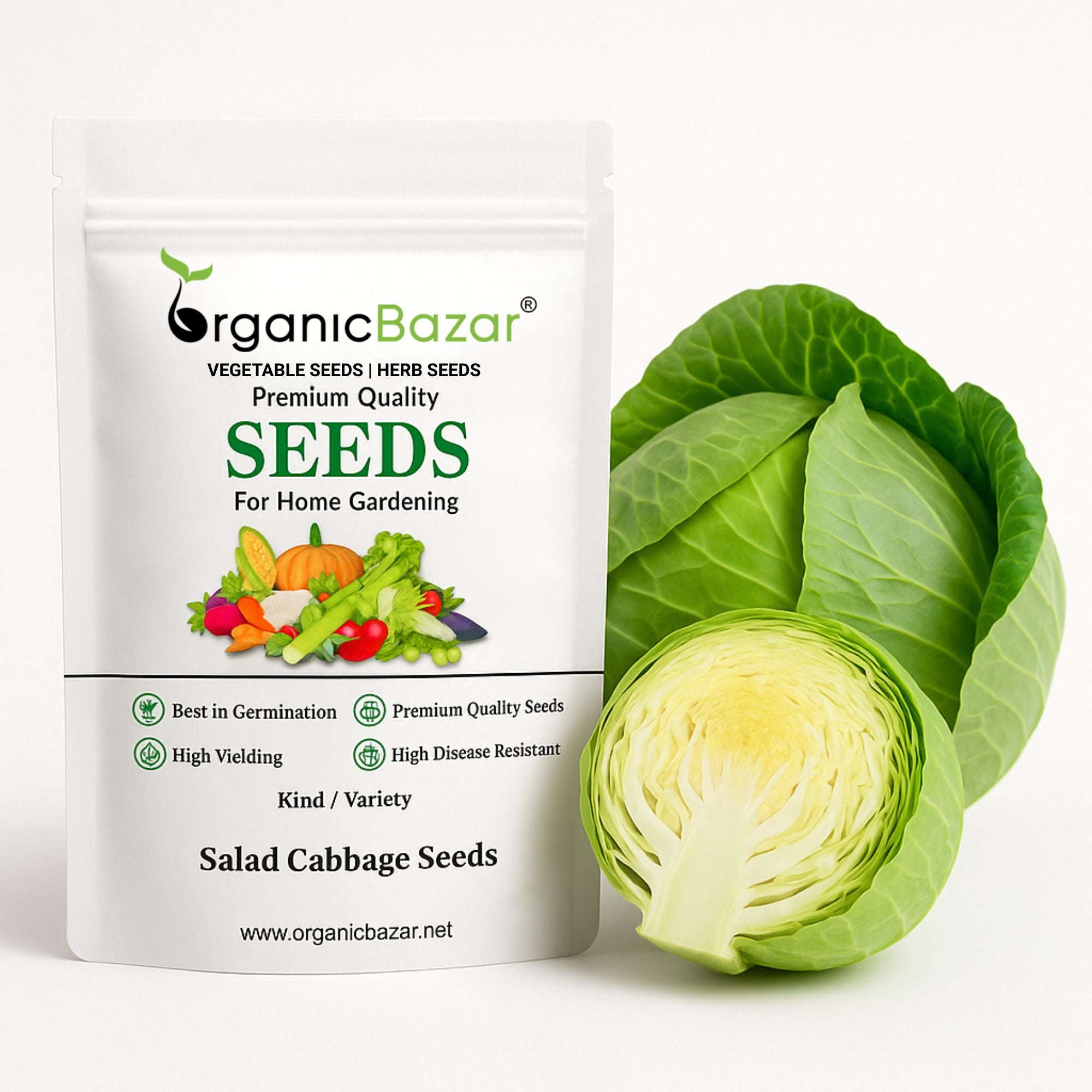 Salad Cabbage F1 Hybrid Seeds - 100 Seeds (Patta Gobhi/पत्ता गोभी के बीज) High Germination / Easy to Grow / Ideal for Terrace/Kitchen Gardening