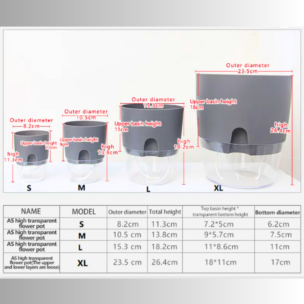 OrganicBazar Self Watering Pot Clear Plastic Decorative Garden Planters (Pack of 2) Without Plant