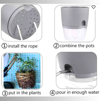 OrganicBazar Self Watering Pot Clear Plastic Decorative Garden Planters (Pack of 2) Without Plant