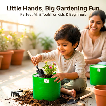 Toy Gardening Tools Kit with Wooden Handle, 3-Piece Mini Garden Tool Set for Kids & Beginners