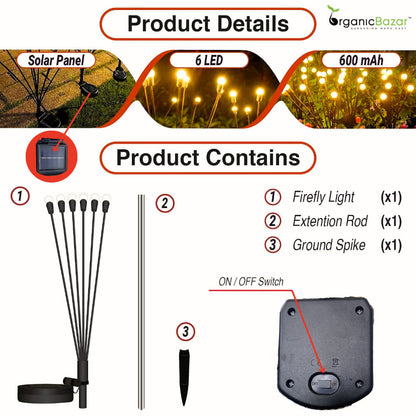 Outdoor Solar Garden Light, 6 LED Firefly Lamp (Pack of 2)