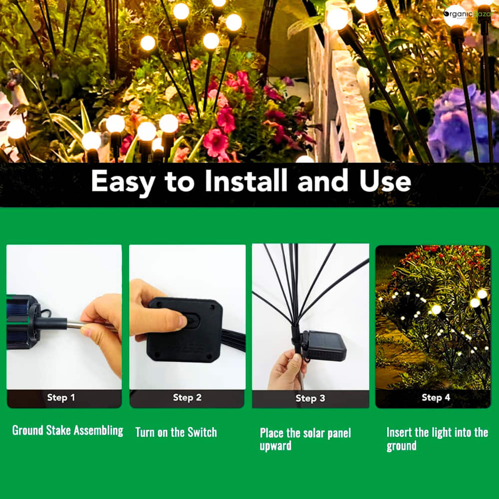 Outdoor Solar Garden Light, 6 LED Firefly Lamp (Pack of 2)