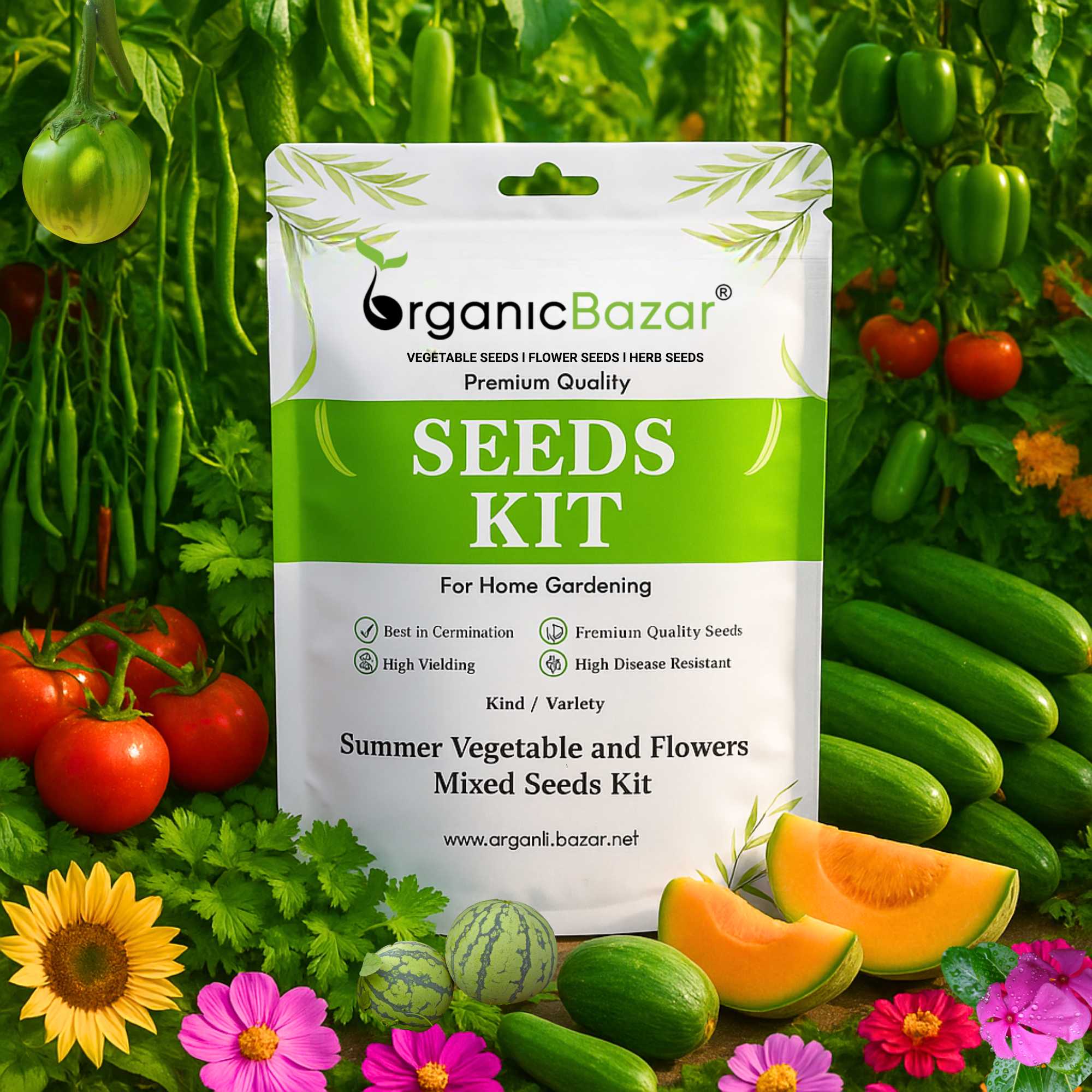 Summer Vegetable and Flowers Mixed Seeds Kit for Home Gardening
