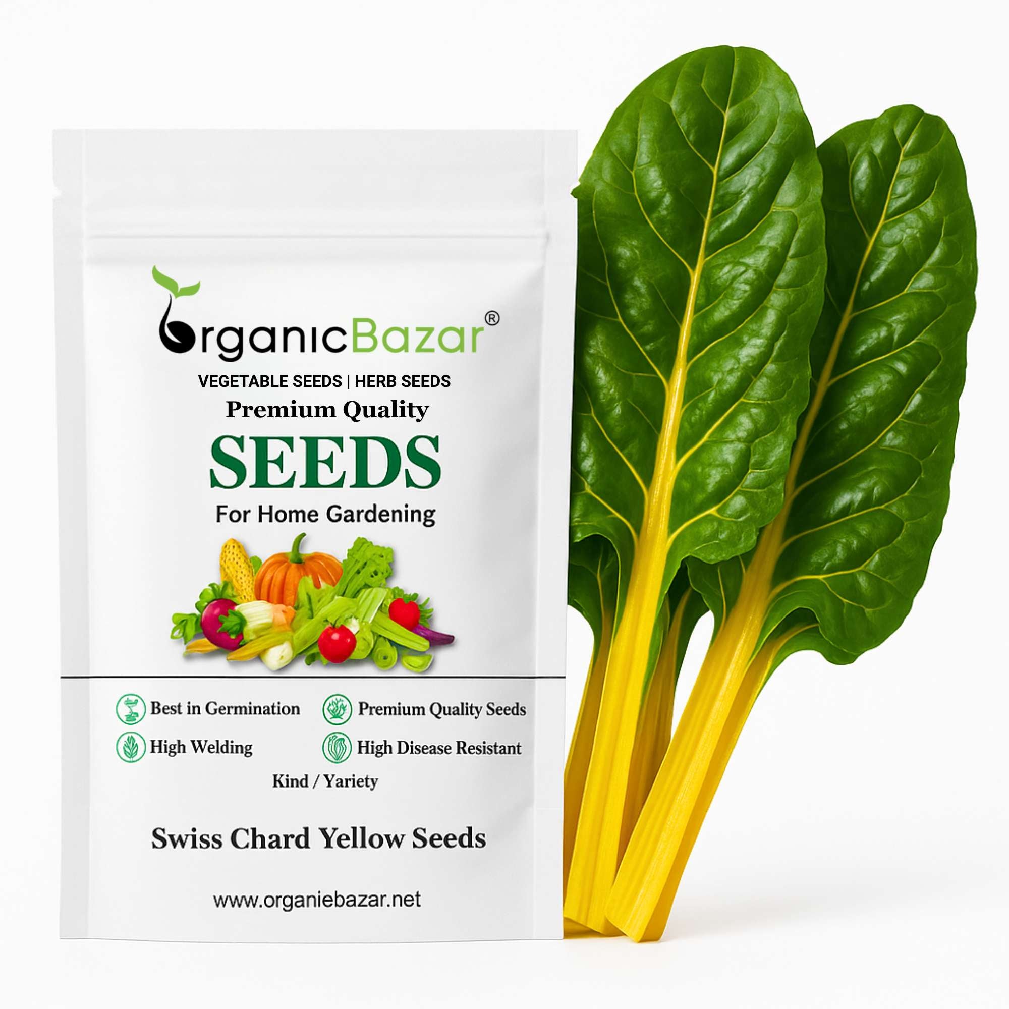 Swiss Chard Yellow Seeds (स्विस चार्ड के बीज) High Germination, Easy To Grow, Leafy Vegetable Seeds for Terrace Gardening