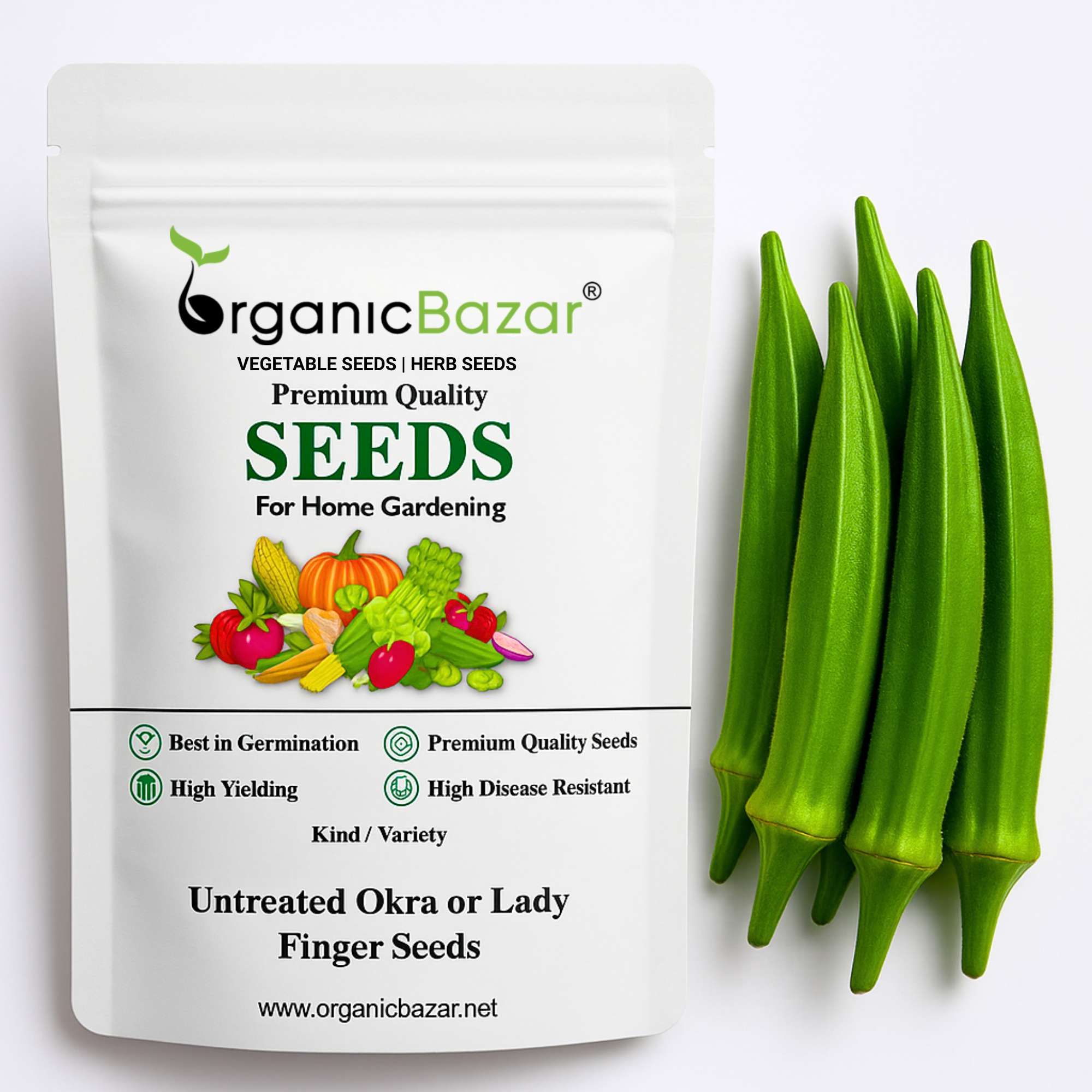 Untreated Okra or Lady Finger Seeds For Organic Gardening - 50 Seeds (Bhindi/ भिन्डी के बीज) Easy To grow, High Germination, High Yield Okra Seeds for Home Gardening