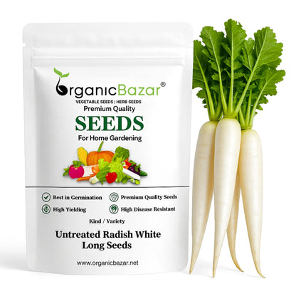 Untreated Radish White Long Seeds For Organic Gardening - 250 Seeds (Mooli/ मूली के बीज)
