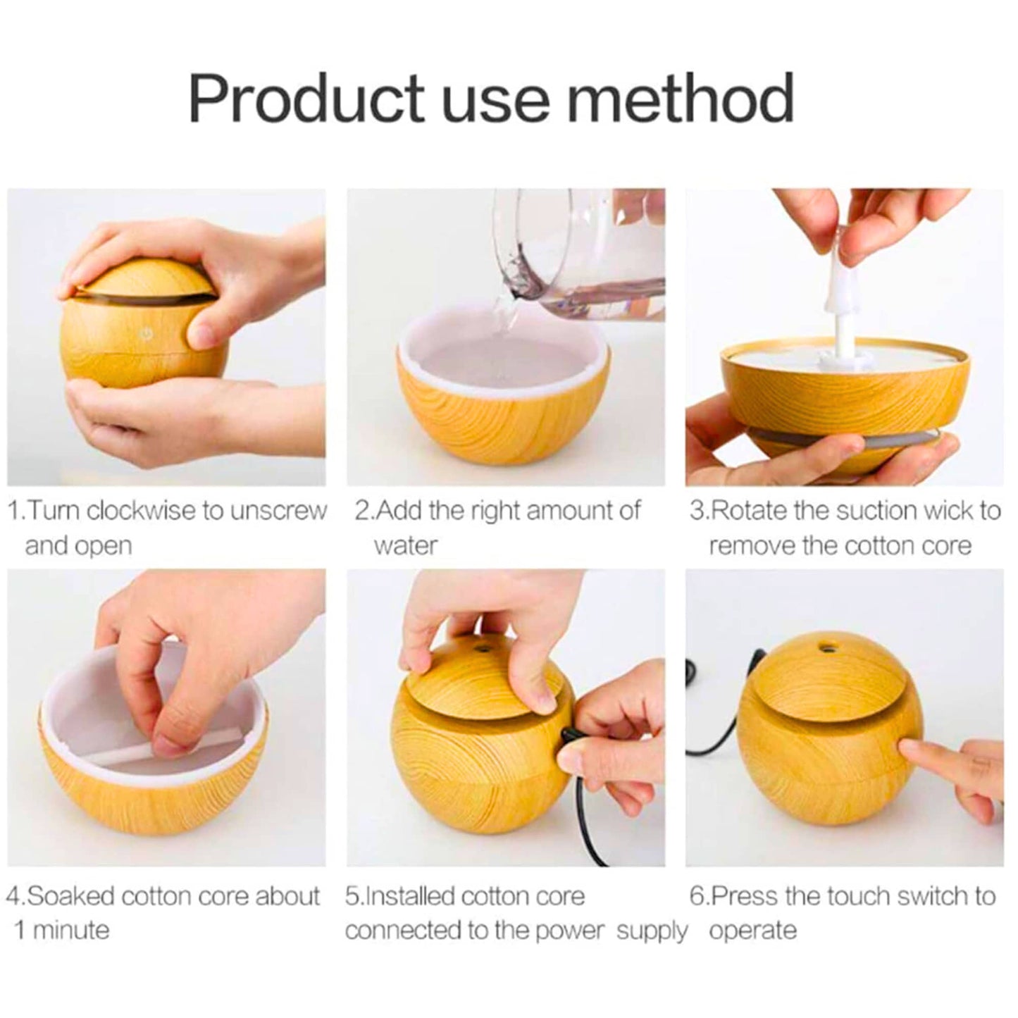 Wooden Cool Mist Humidifier cum Essential Oil Diffuser with Colorful Changing Lights for Indoor Garden, Car, Office, & Room (Light Brown, Pack of 1)