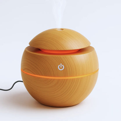 Wooden Cool Mist Humidifier cum Essential Oil Diffuser with Colorful Changing Lights for Indoor Garden, Car, Office, & Room (Light Brown, Pack of 1)