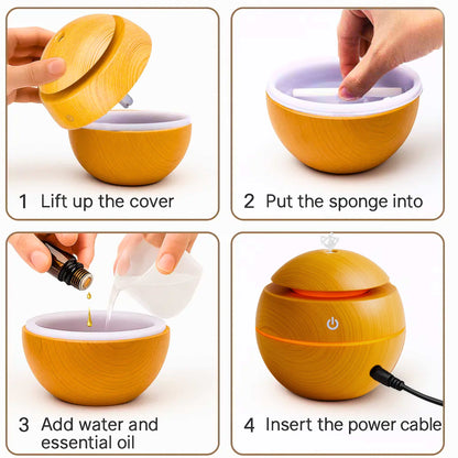 Wooden Cool Mist Humidifier cum Essential Oil Diffuser with Colorful Changing Lights for Indoor Garden, Car, Office, & Room (Light Brown, Pack of 1)