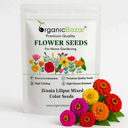 Zinnia Liliput Mixed Color Seeds (100 Seeds) High Germination/ Easy To grow/ Perfect for pots, balconies, or Terrace gardens