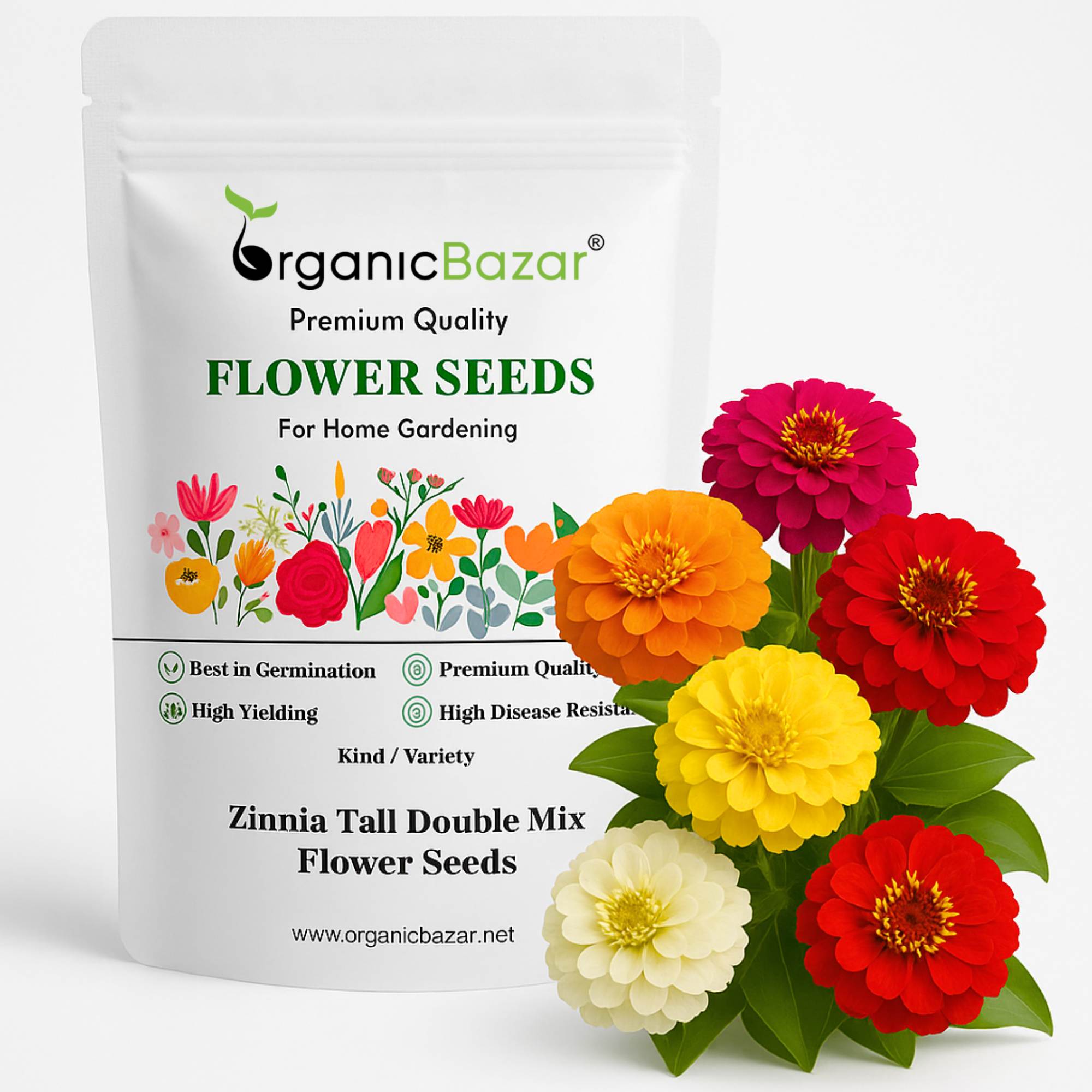 Zinnia Tall Double Mix Flower Seeds (100 Seeds) High Germination/ Easy To grow/ Perfect for pots, balconies, or Terrace gardens