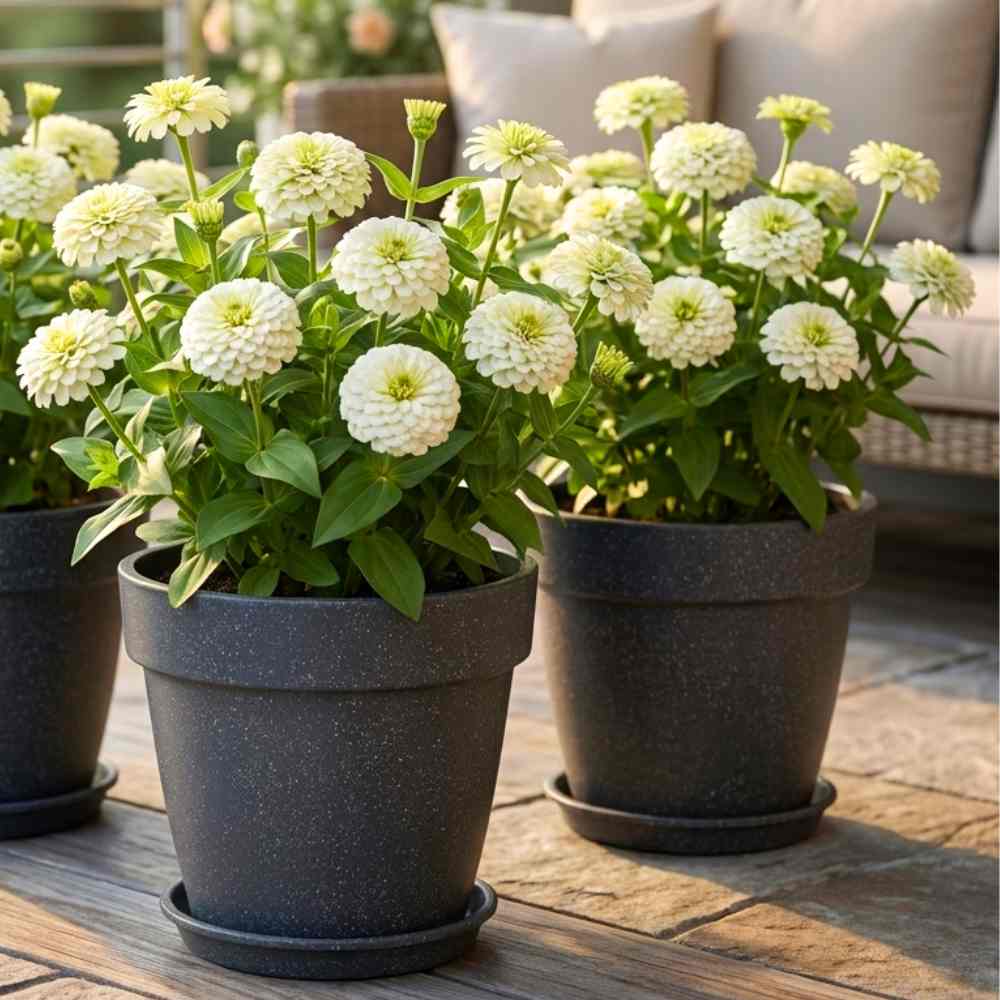 Zinnia White Flower Seeds (100 Seeds) High Germination/ Easy To grow/ Perfect for pots, balconies, or Terrace gardens