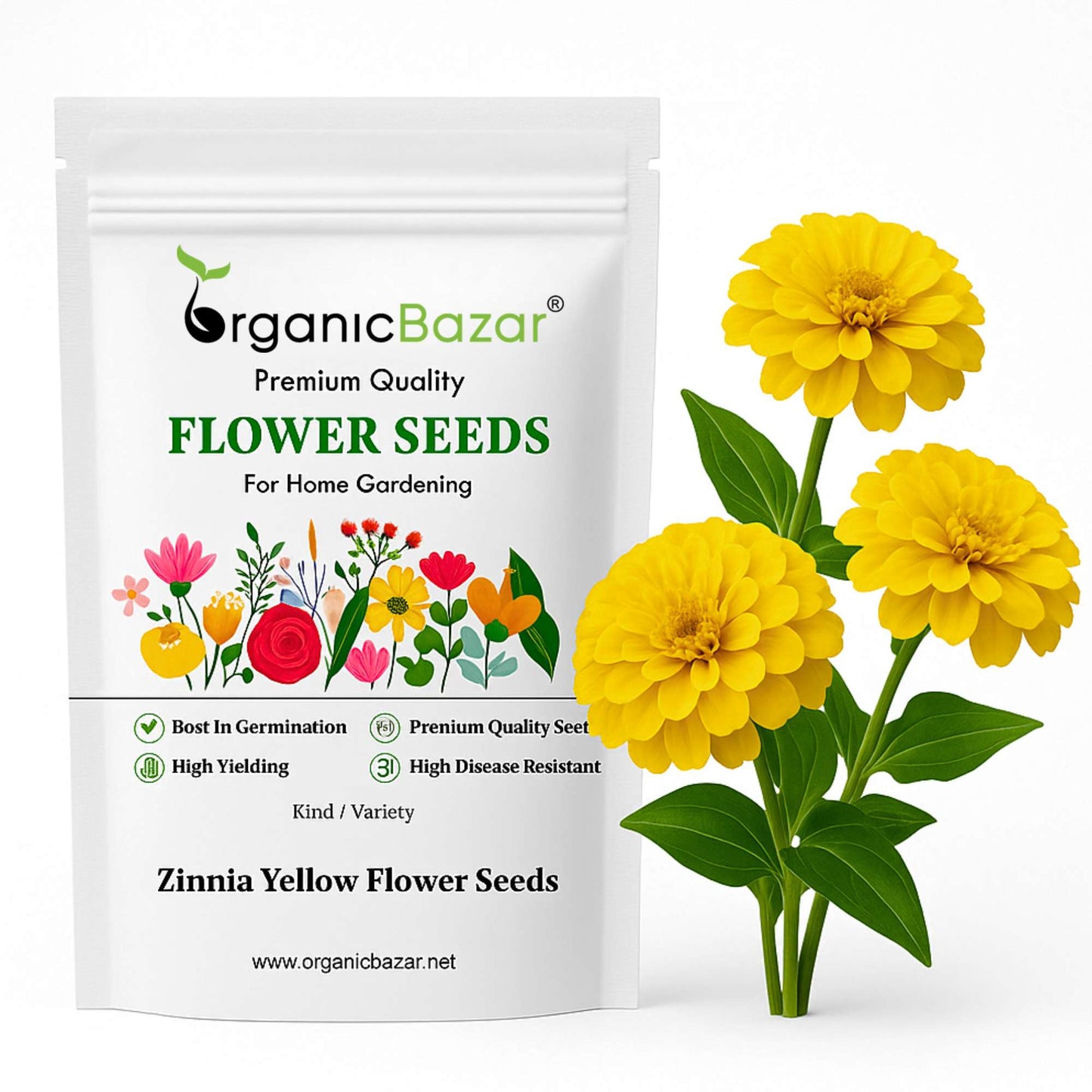 Zinnia Yellow Flower Seeds (100 Seeds) High Germination/ Easy To grow/ Perfect for pots, balconies, or Terrace gardens