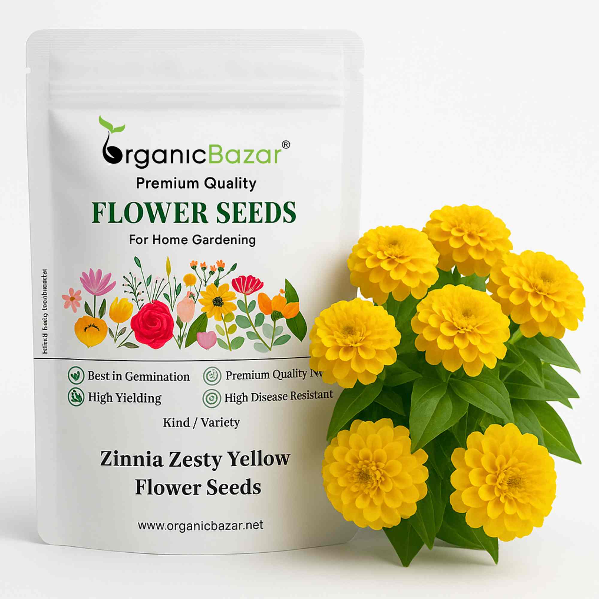 Zinnia Zesty Yellow Flower Seeds (20 Seeds) High Germination/ Easy To grow/ Perfect for pots, balconies, or Terrace gardens