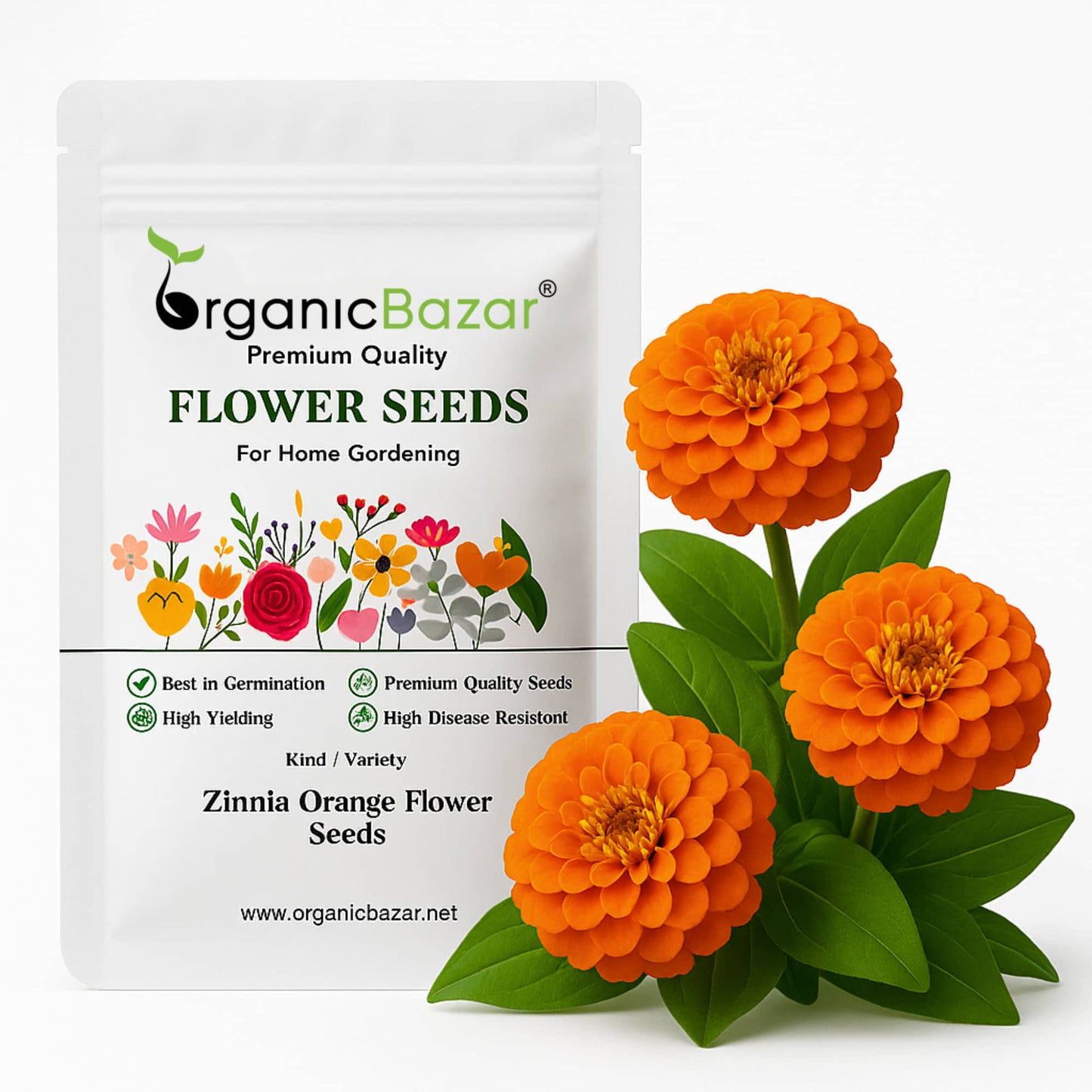 Zinnia Orange Flower Seeds (100 Seeds) High Germination/ Easy To grow/ Perfect for pots, balconies, or Terrace gardens
