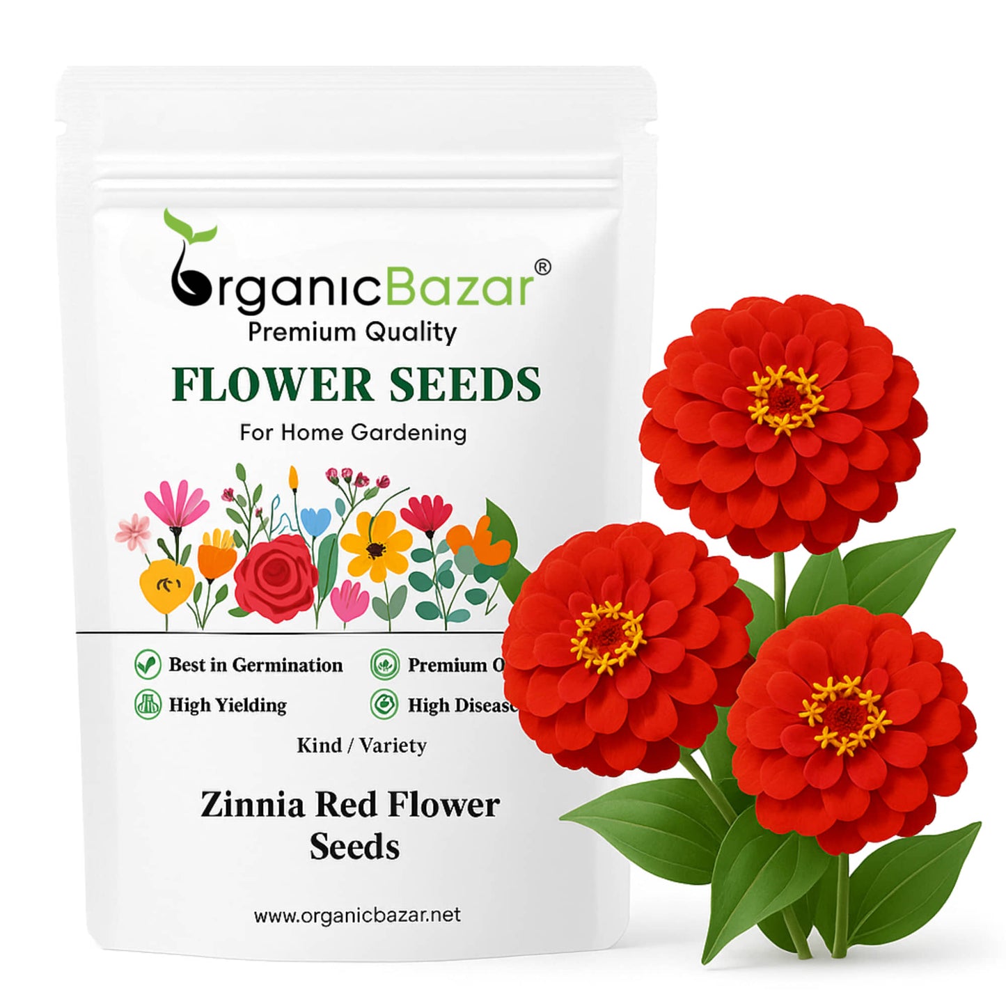 Zinnia Red Flower Seeds (100 Seeds) High Germination/ Easy To grow/ Perfect for pots, balconies, or Terrace gardens