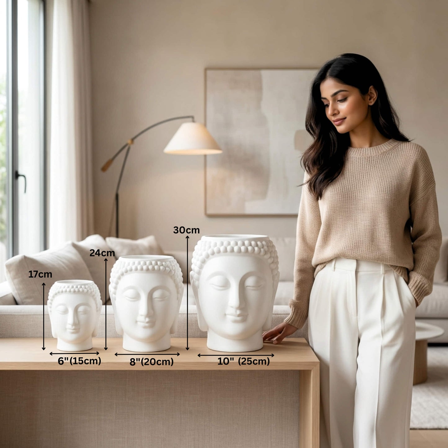 Buddha Face Planter Plastic Pot (Pack of 1) – Luxury Geometric Designer Unique Plant Pots for Living Room, Bedroom, Office, Villa, & premium commercial interiors