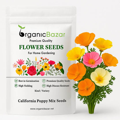 California Poppy Mix Seeds - 200 Seeds (Khus Khus/Posta/पोस्ता के फूल)